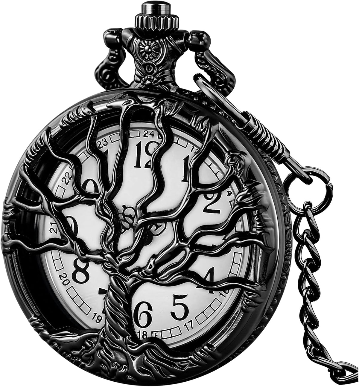Pocket Watch Hollow Tree of Life Design Roman Numerals Customizable Qu