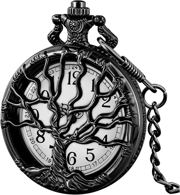 Pocket Watch Hollow Tree of Life Design Roman Numerals Customizable Qu