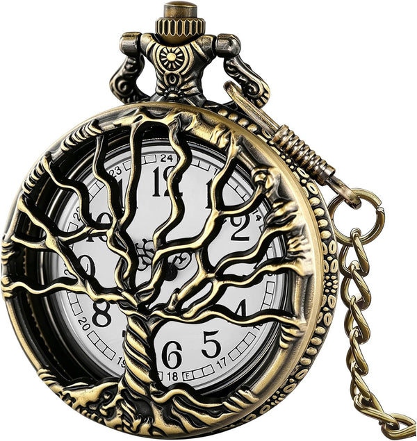 Pocket Watch Hollow Tree of Life Design Roman Numerals Customizable Qu