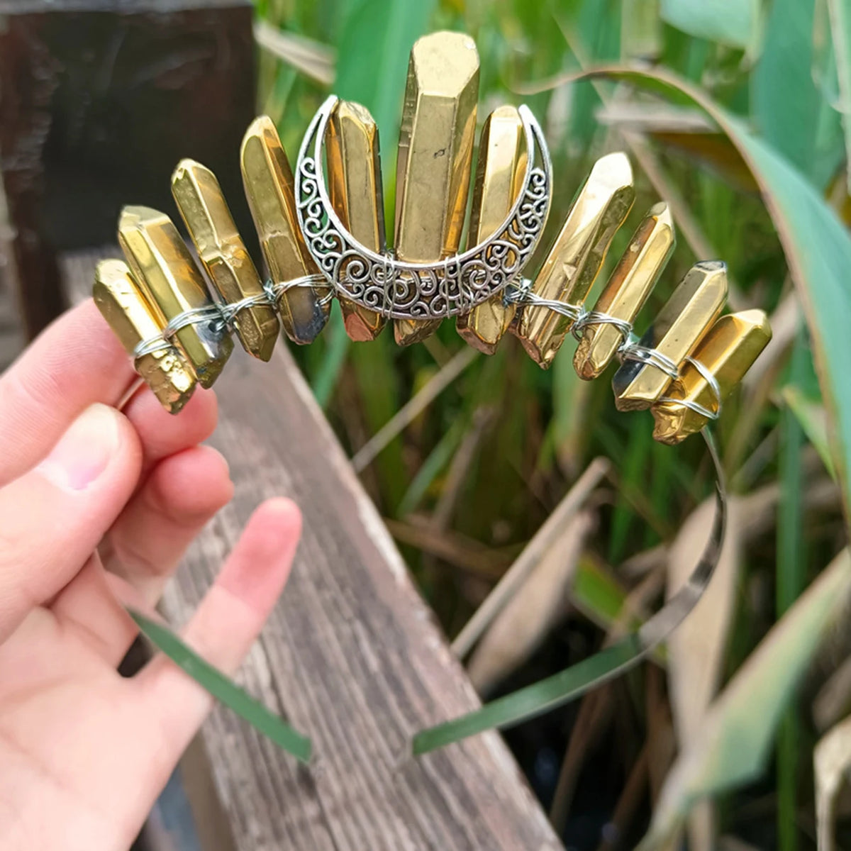1PC Natural Crystal Quartz Moon Crown Wicca Headband - Spiritual Jewelry