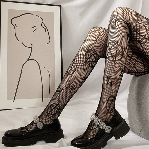 Kawaii Gothic Bow Knot Hollow Fishnet Pantyhose