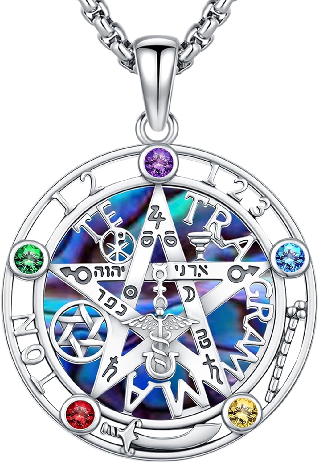Sterling Silver Pentagram Necklace Triple Moon