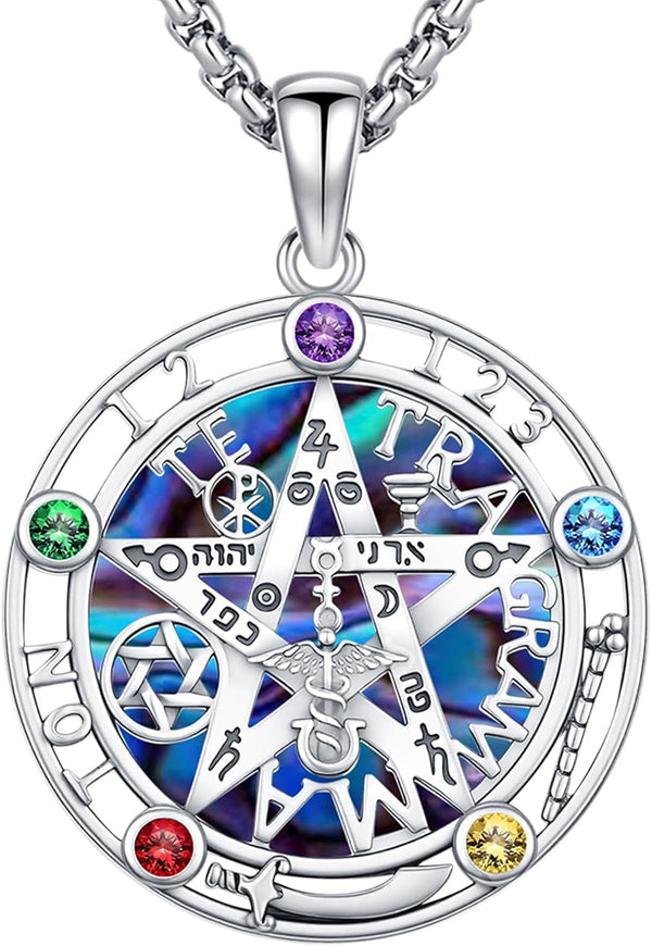 Sterling Silver Pentagram Necklace Triple Moon