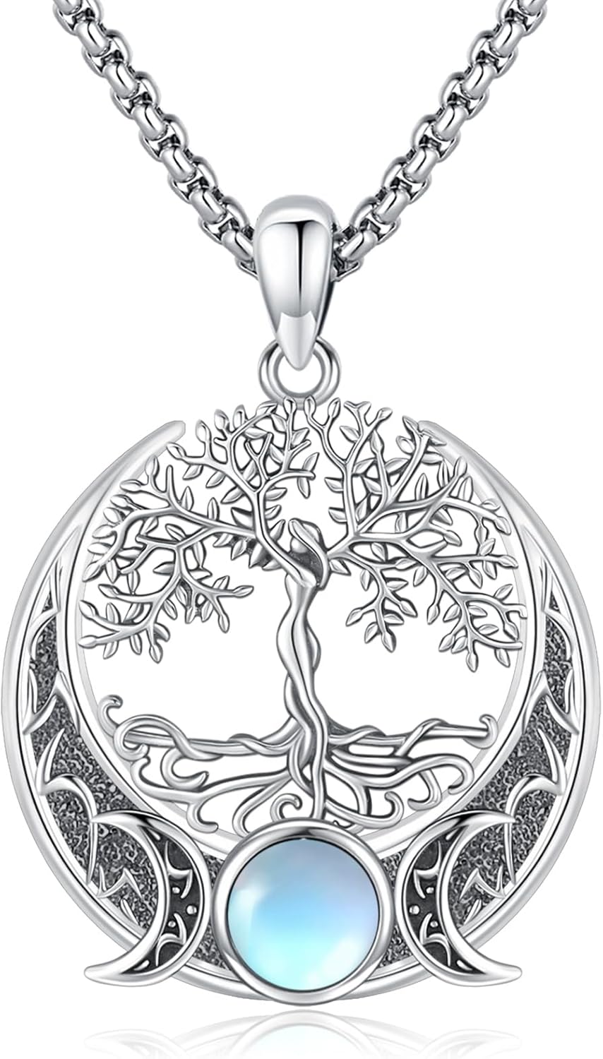 Sterling Silver Pentagram Necklace Triple Moon