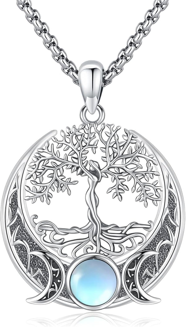 Sterling Silver Pentagram Necklace Triple Moon
