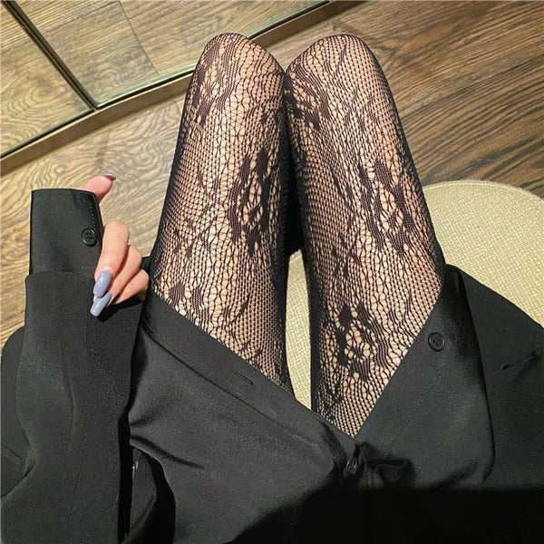 Gothic Lolita Cross Print Fishnet Pantyhose