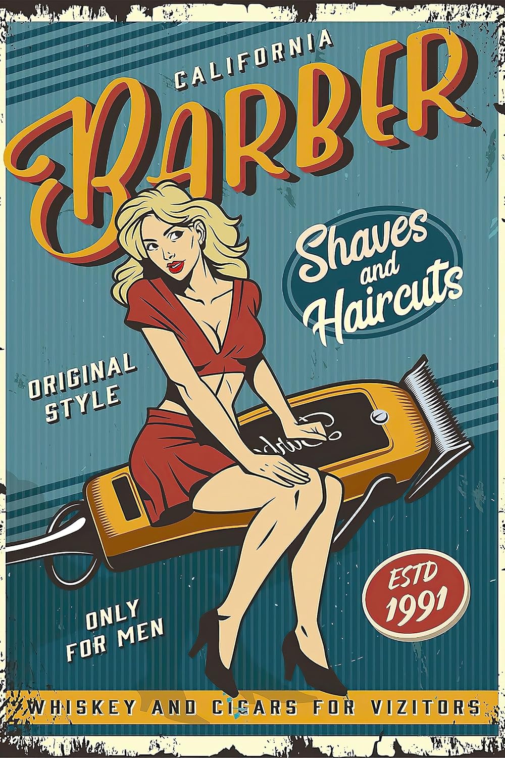 50s Rockabilly Pinup Girl Wall Art — Vintage Barber Shop Poster Main image
