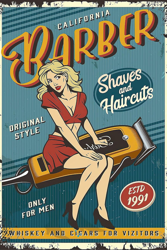 50s Rockabilly Pinup Girl Wall Art — Vintage Barber Shop Poster
