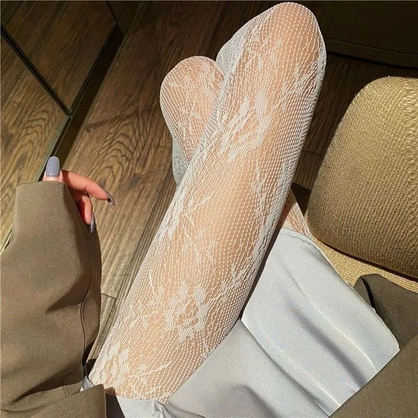 Gothic Lolita Cross Print Fishnet Pantyhose