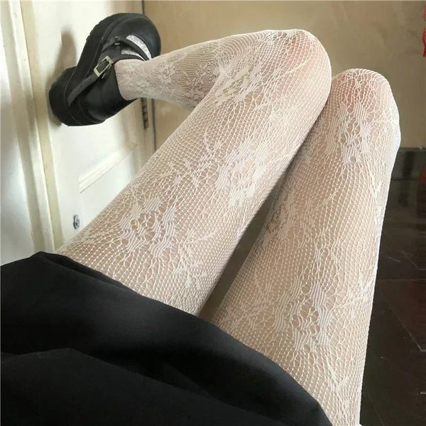 Kawaii Gothic Bow Knot Hollow Fishnet Pantyhose