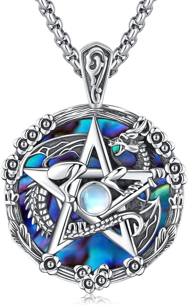 Sterling Silver Pentagram Necklace Triple Moon Tetragrammaton