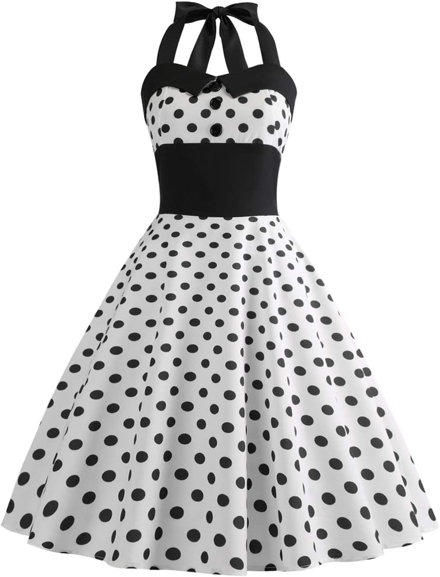 Floral Vintage Swing Dress - Halter Neck - 1950s Rockabilly Pin-Up Style