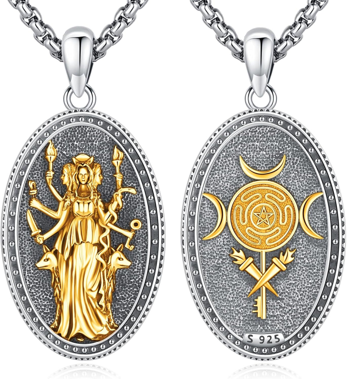 Sterling Silver Pentagram Necklace Triple Moon