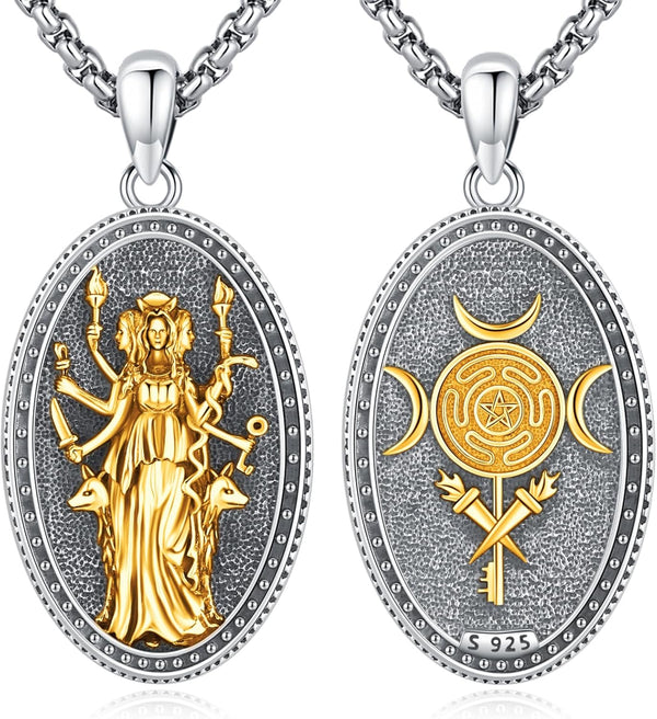 Sterling Silver Pentagram Necklace Triple Moon