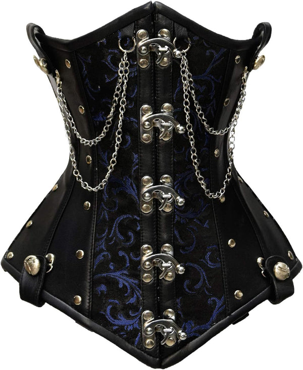 Double Steel Boned Brocade Faux Leather Underbust Corset