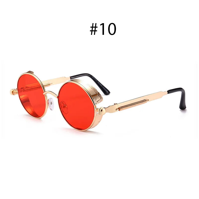 Vintage Red Lens Round Steampunk Metal Sunglasses