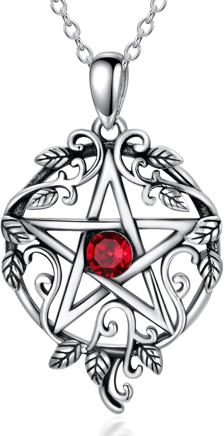 Sterling Silver Pentagram Necklace with Birthstone Tetragrammaton
