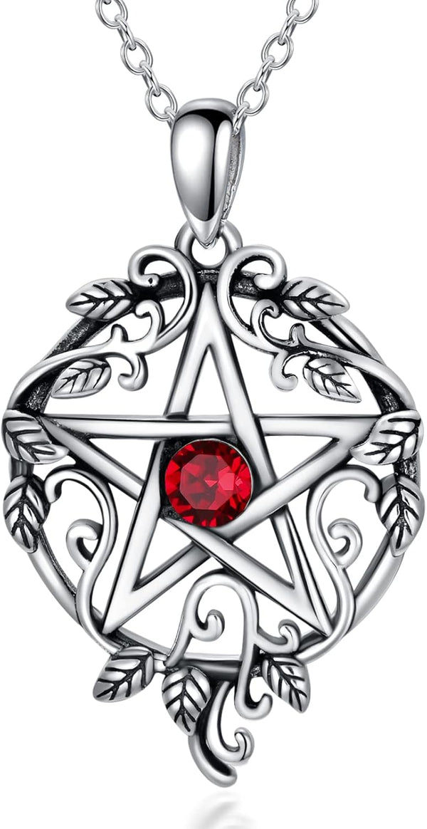Sterling Silver Pentagram Necklace with Birthstone Tetragrammaton