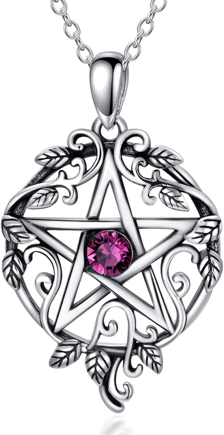 Sterling Silver Pentagram Necklace with Birthstone Tetragrammaton