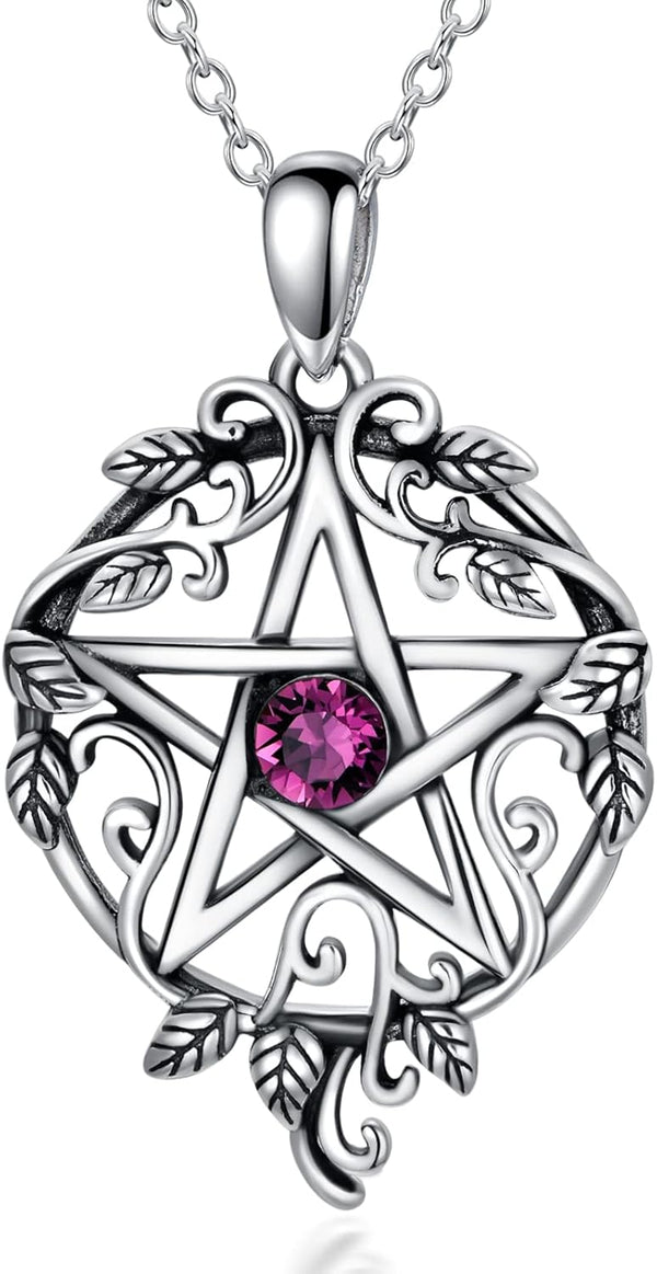 Sterling Silver Pentagram Necklace with Birthstone Tetragrammaton