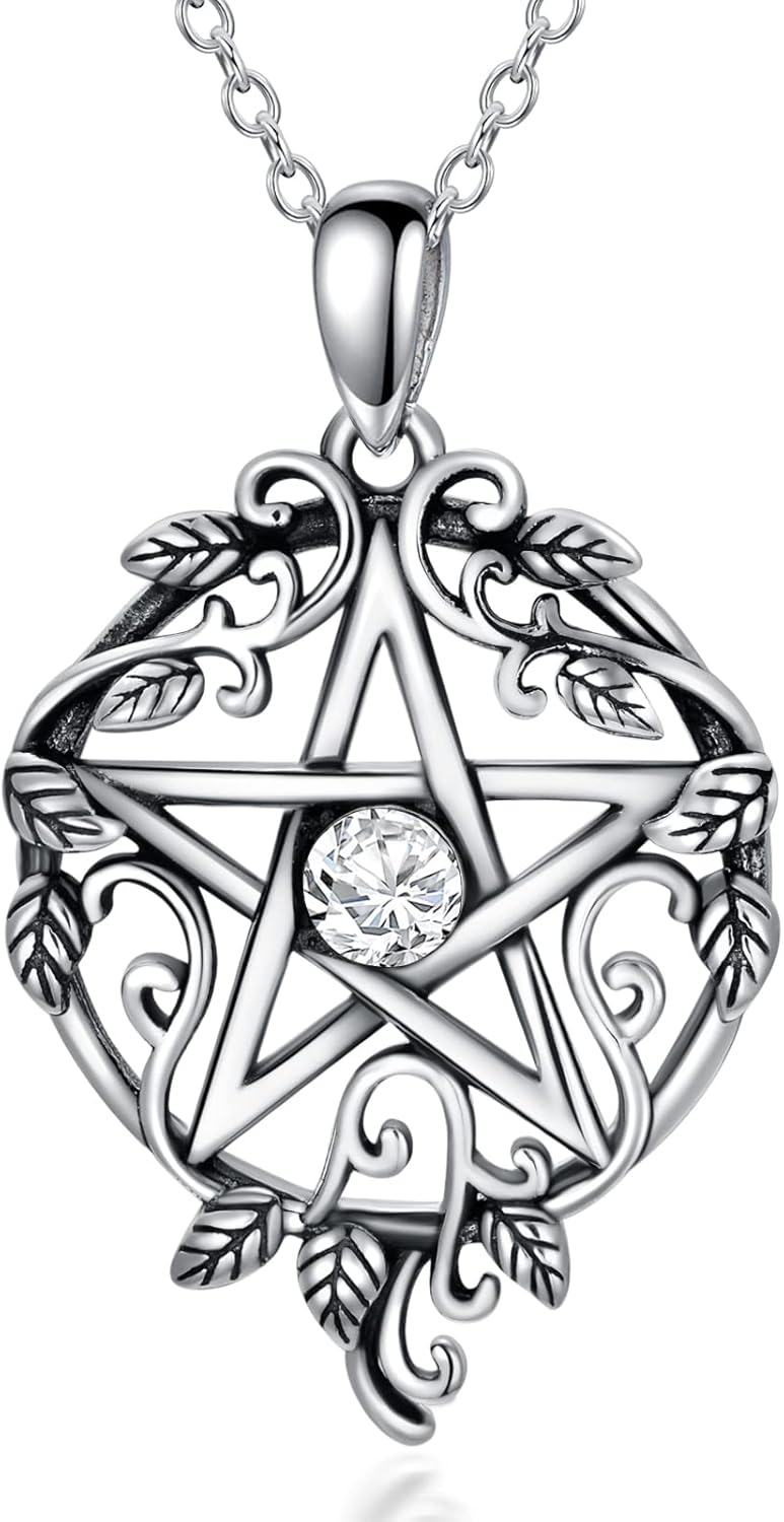 Sterling Silver Pentagram Necklace with Birthstone Tetragrammaton