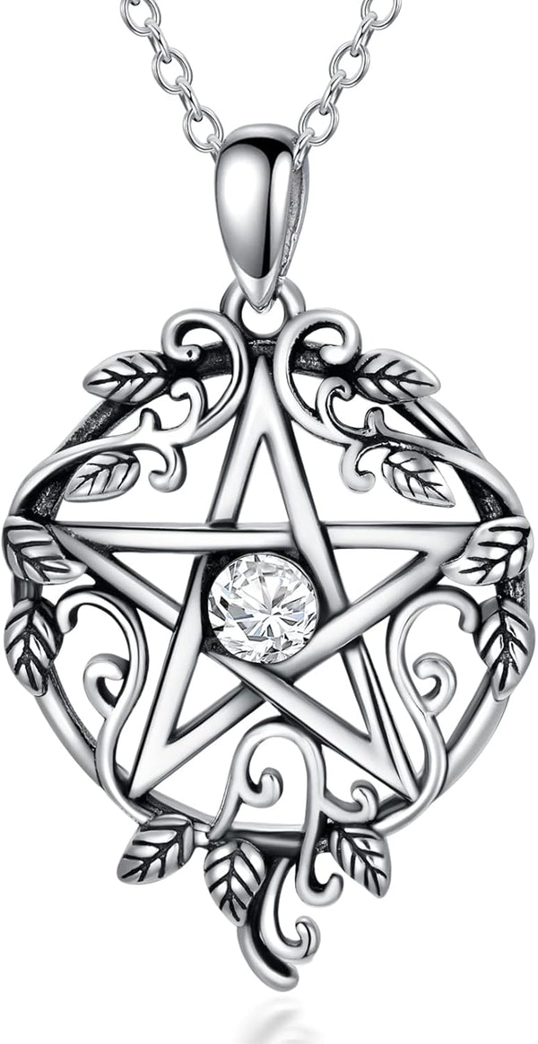 Sterling Silver Pentagram Necklace with Birthstone Tetragrammaton