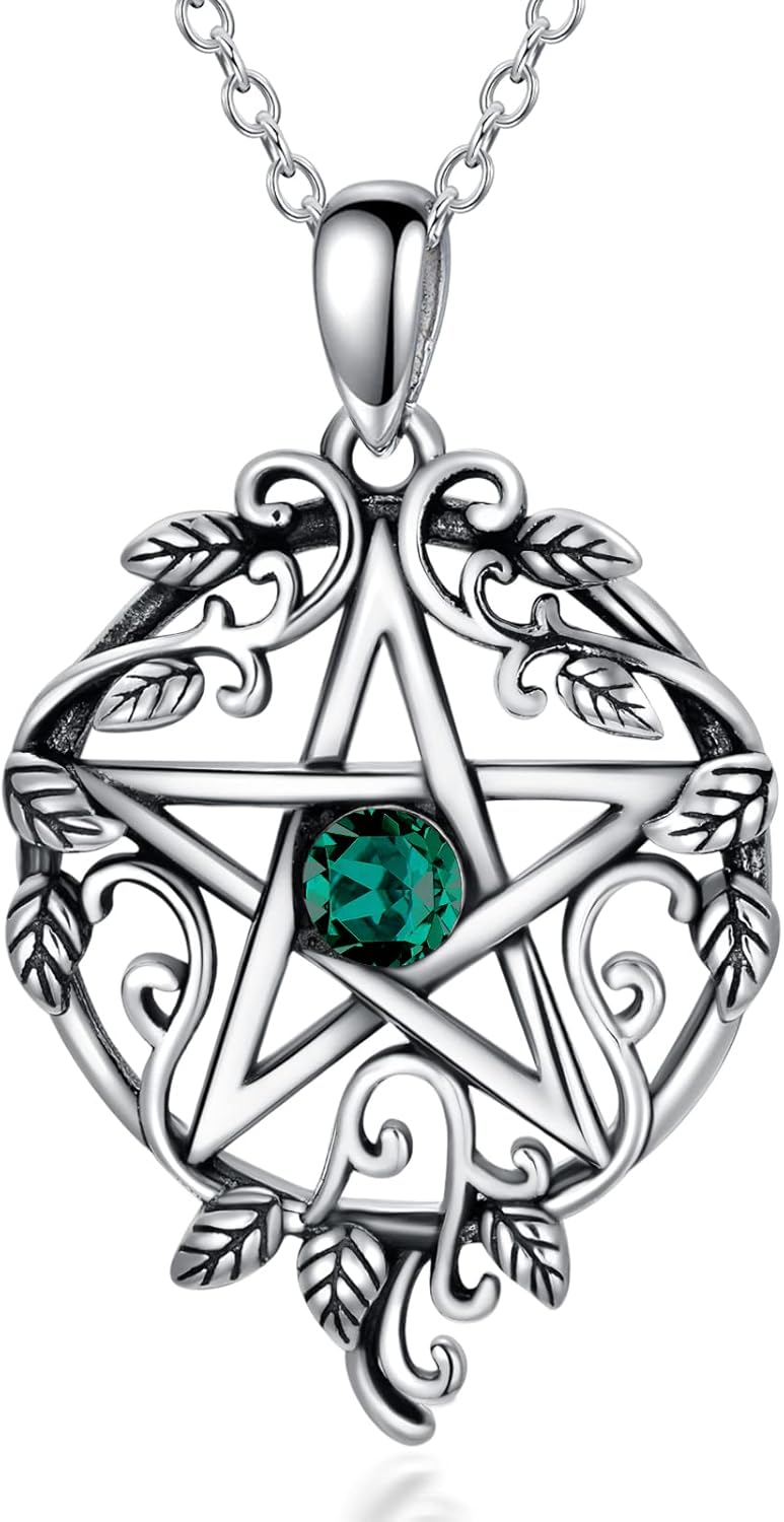 Sterling Silver Pentagram Necklace with Birthstone Tetragrammaton