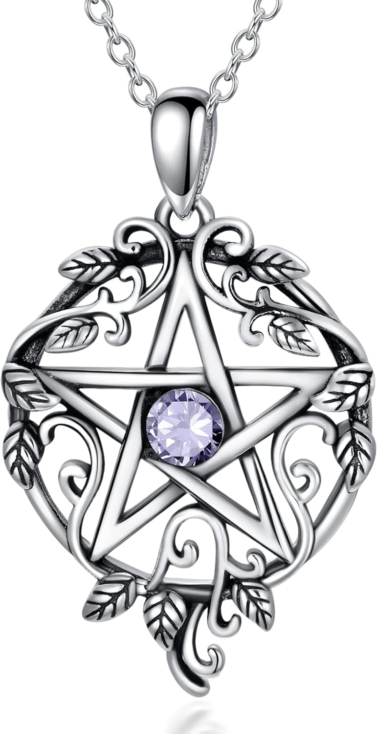 Sterling Silver Pentagram Necklace with Birthstone Tetragrammaton