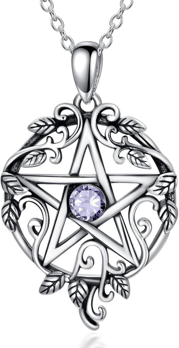 Sterling Silver Pentagram Necklace with Birthstone Tetragrammaton