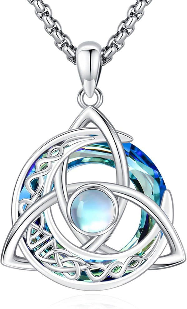 Sterling Silver Pentagram Necklace Triple Moon