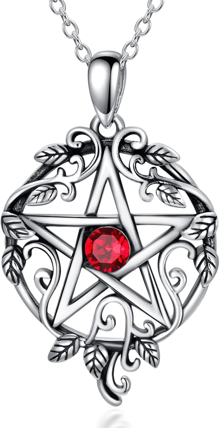 Sterling Silver Pentagram Necklace with Birthstone Tetragrammaton