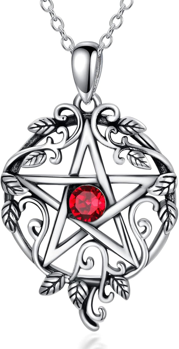 Sterling Silver Pentagram Necklace with Birthstone Tetragrammaton