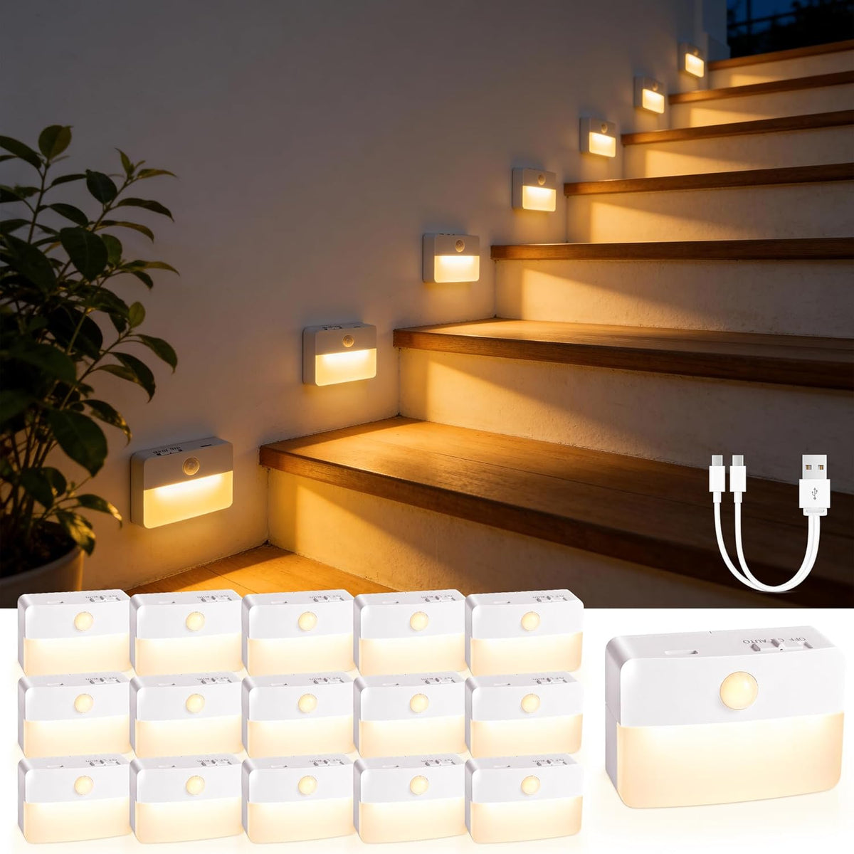 8 Pack Motion Sensor Stair LED Light, Wireless Stick on Anywhere Hallway Lamp, Portable LED Night...