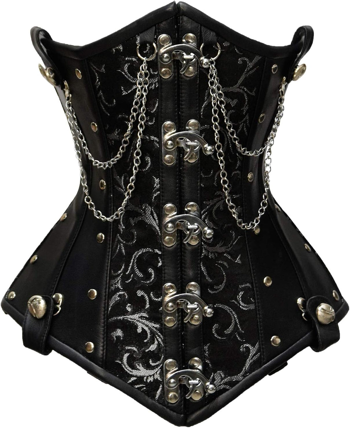 Double Steel Boned Brocade Faux Leather Underbust Corset