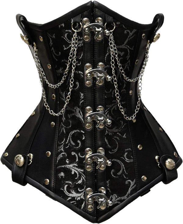 Double Steel Boned Brocade Faux Leather Underbust Corset