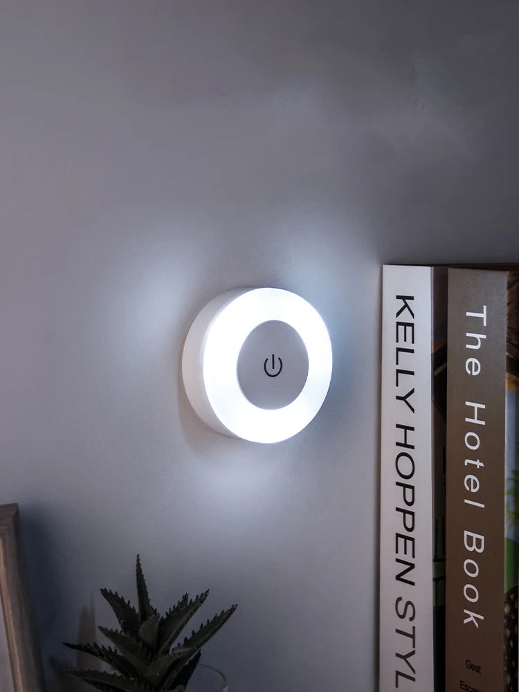 Energy Saving LED Touch Sensor Night LED Light Room Aisle Bedroom Round Portable Night Lamp