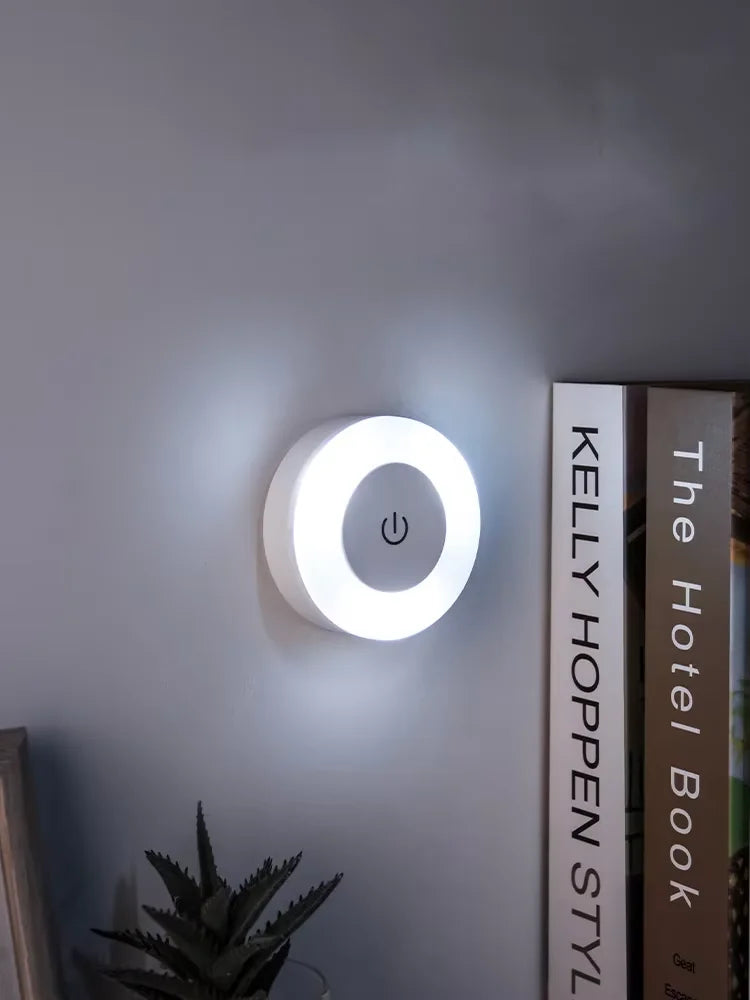Energy Saving LED Touch Sensor Night LED Light Room Aisle Bedroom Round Portable Night Lamp