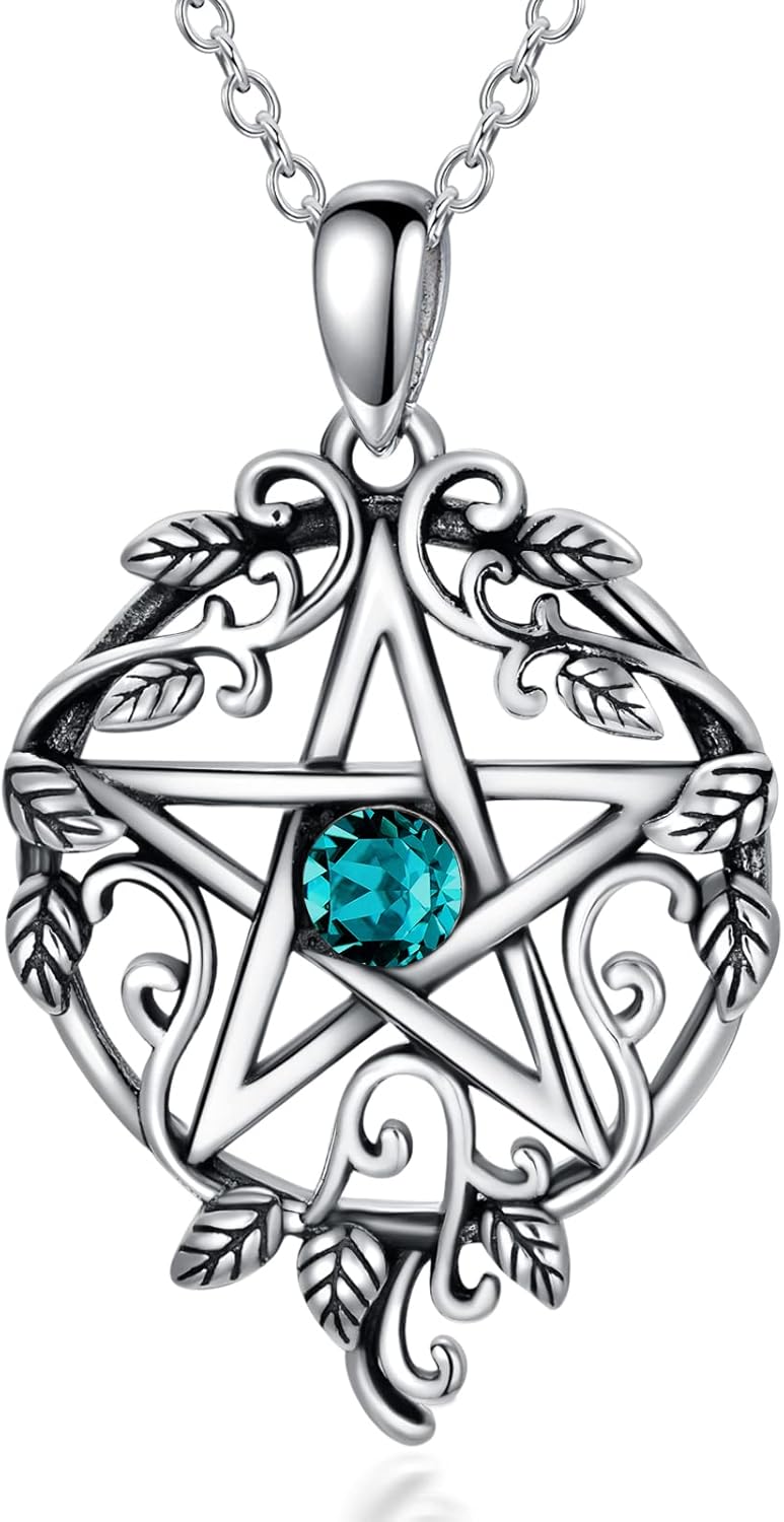 Sterling Silver Pentagram Necklace with Birthstone Tetragrammaton