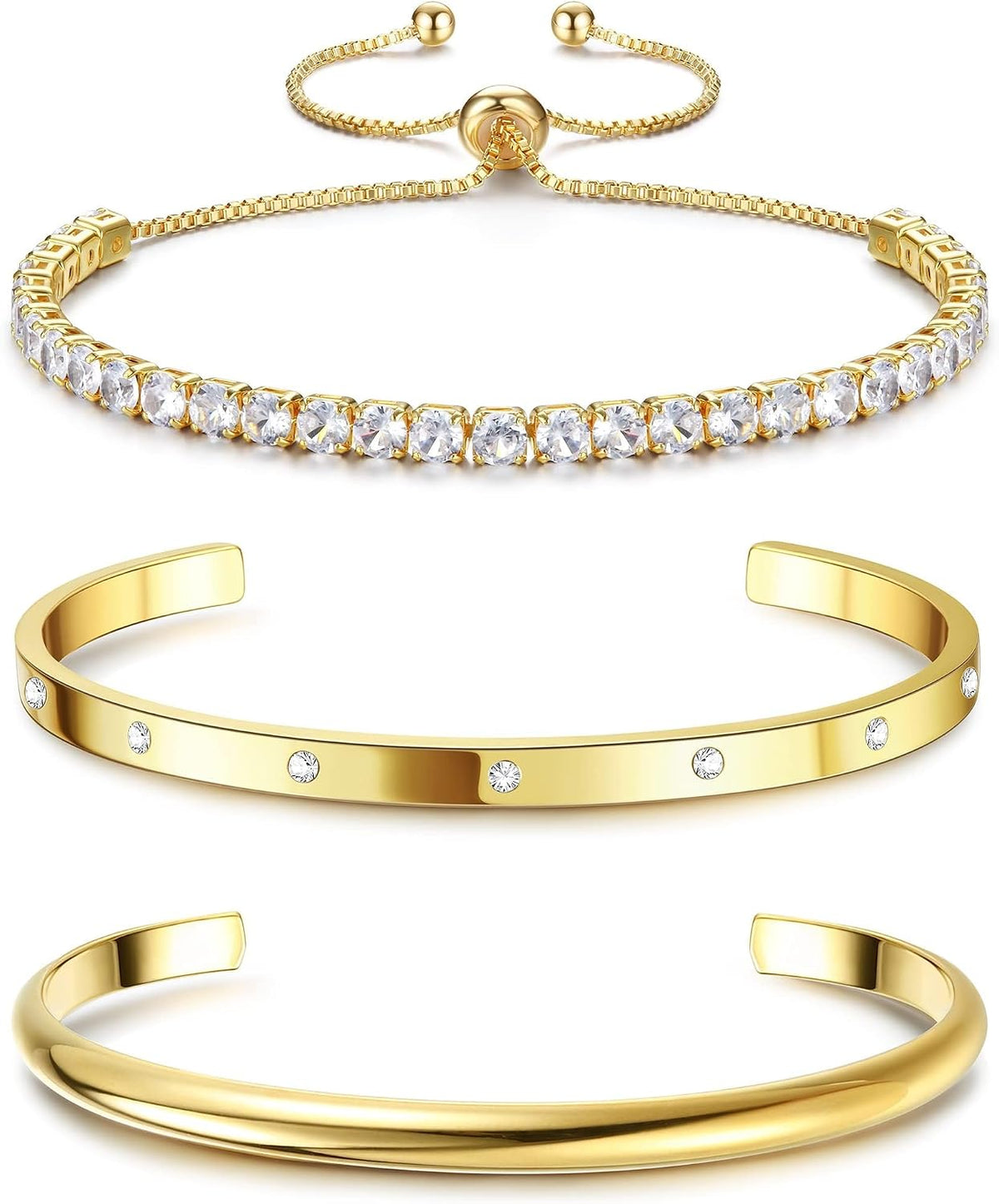 14K Gold Bracelets for Women Trendy Bangle Cuff Tennis Bracelets Set