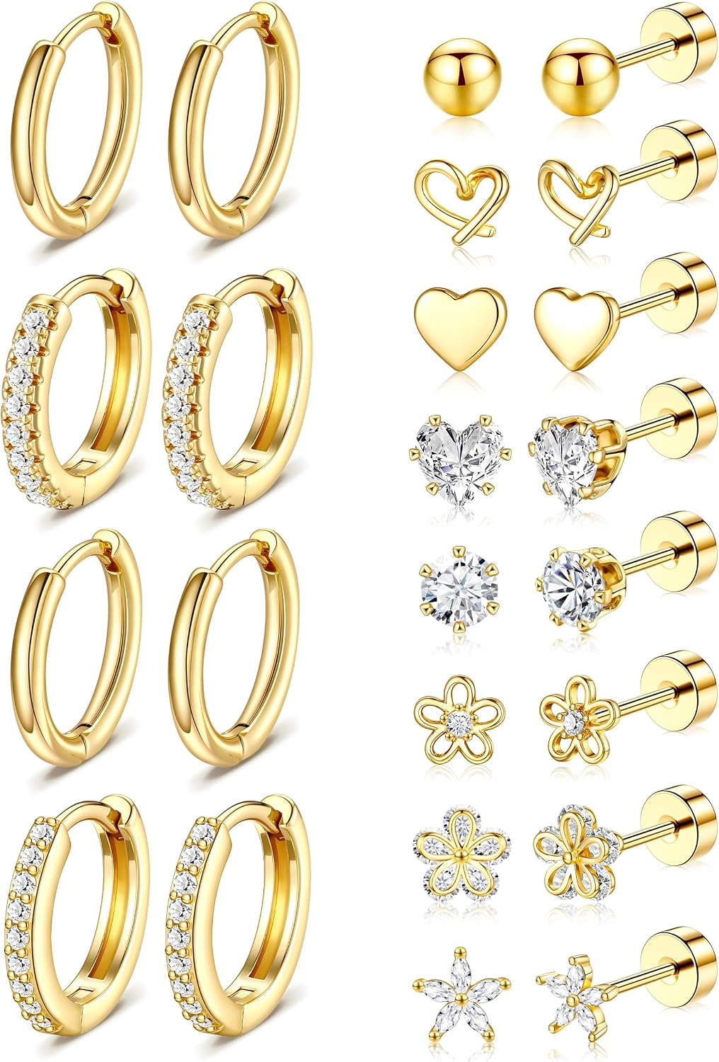 Hypoallergenic Gold Stud Earrings for Women - 14k Gold Plated Surgical Stainless Steel Earrings