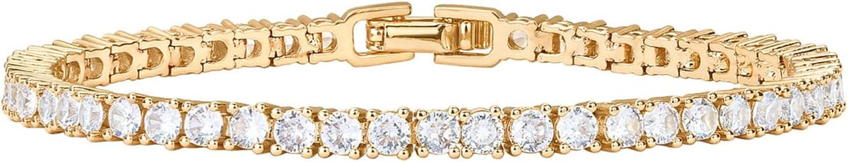 PAVOI 14K Gold Plated 3mm Cubic Zirconia Classic Tennis Bracelet | Gold Bracelets for Women