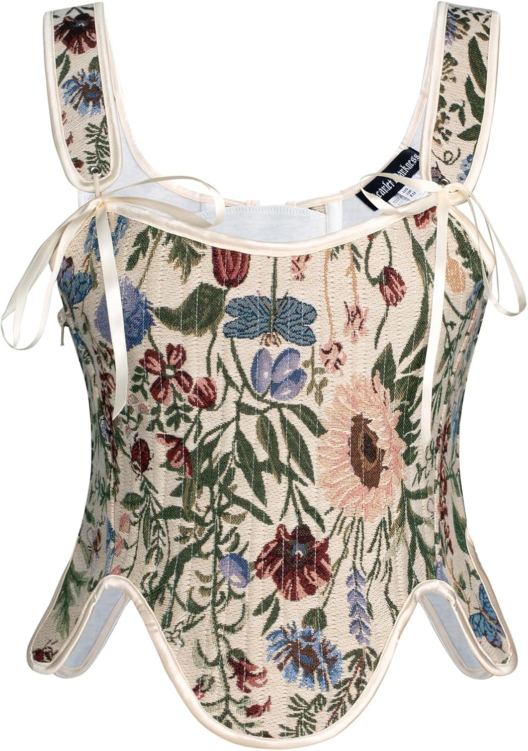 Renaissance Floral Lace-Up Bustier with Zipper