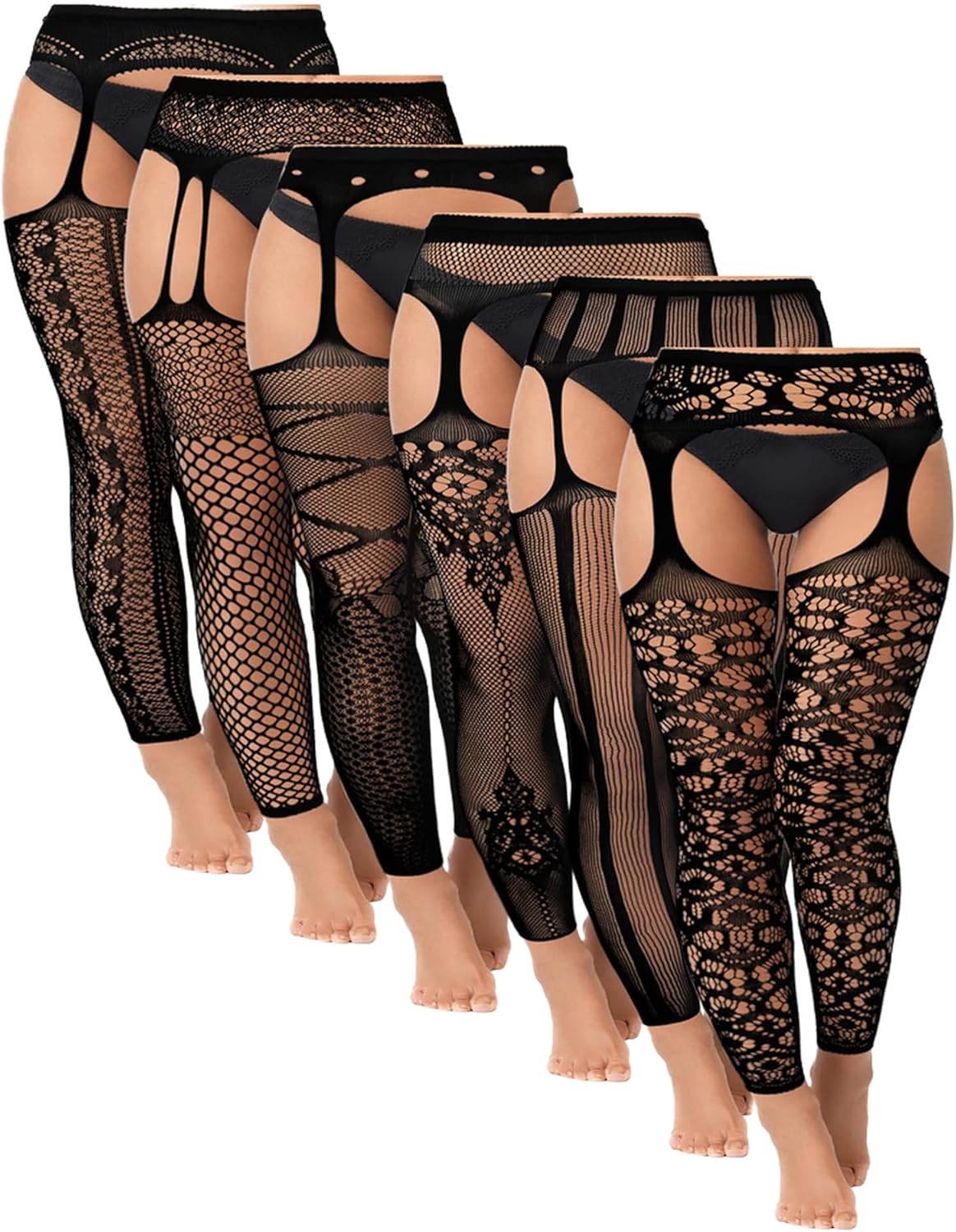 Fishnet Thigh-High Stockings – 6 Pairs Plus Size
