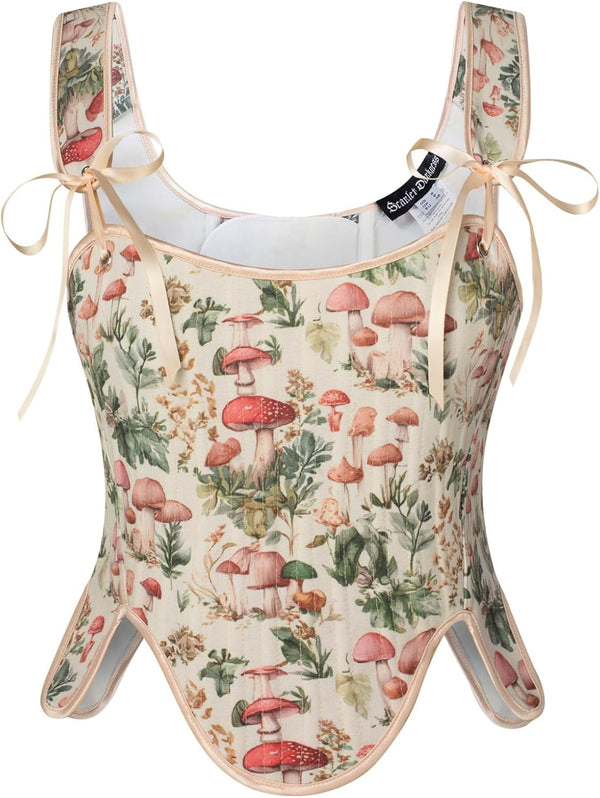 Renaissance Floral Lace-Up Bustier with Zipper