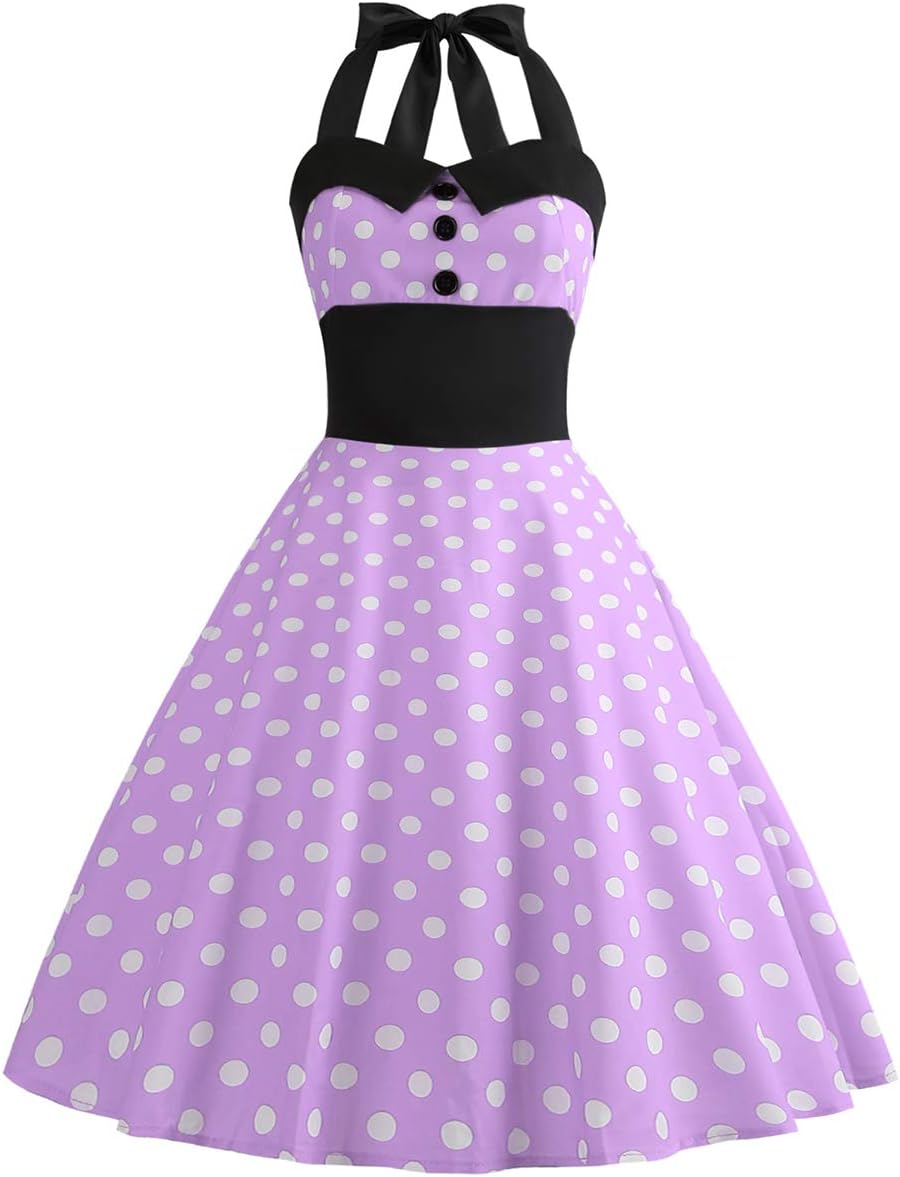 Floral Vintage Swing Dress - Halter Neck - 1950s Rockabilly Pin-Up Style