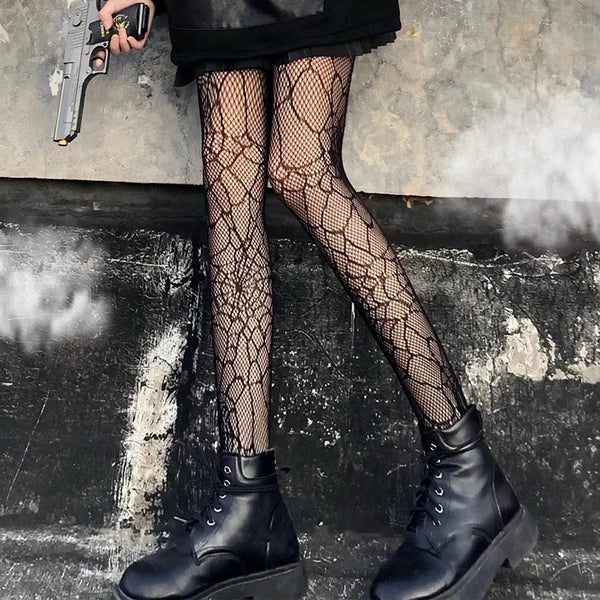 Kawaii Gothic Bow Knot Hollow Fishnet Pantyhose