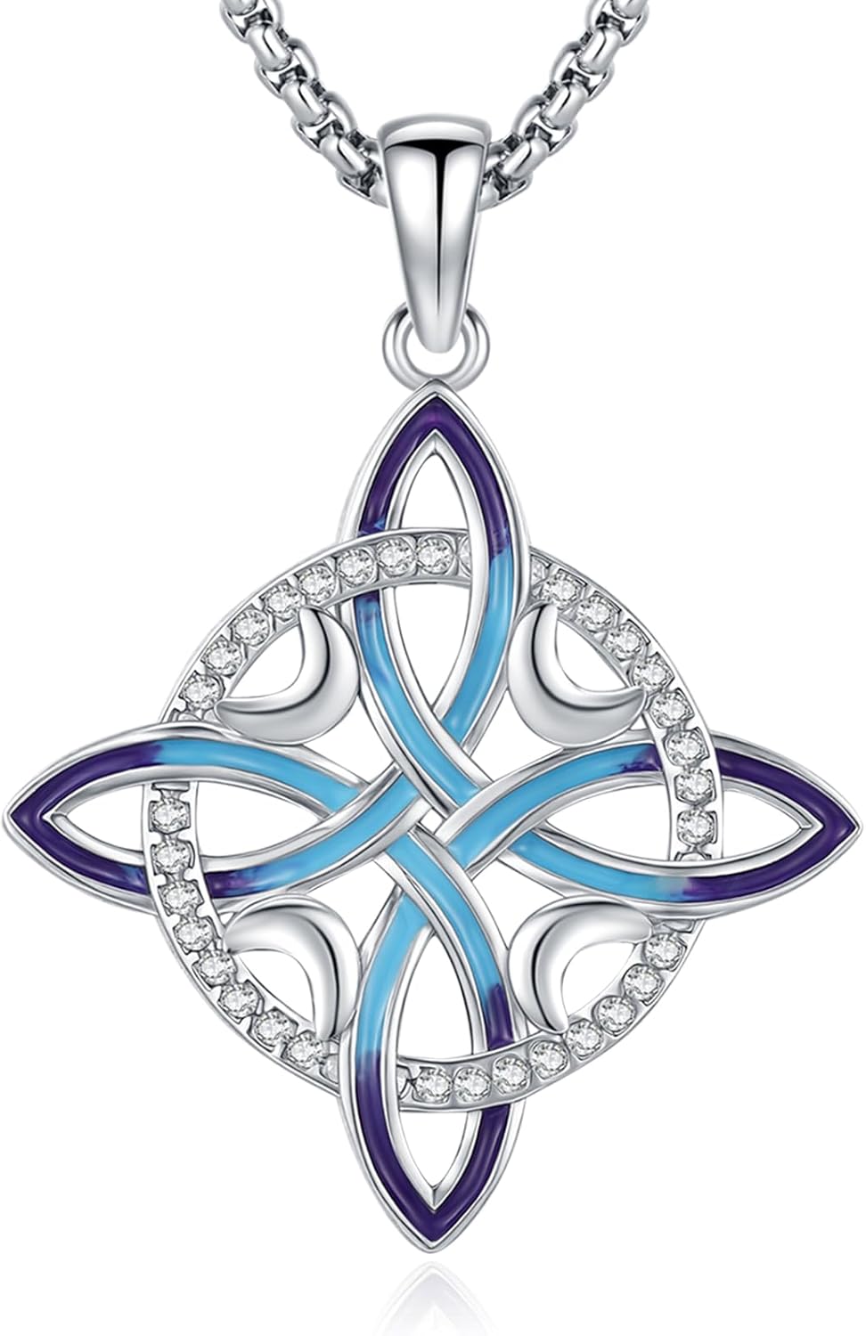 Sterling Silver Pentagram Necklace Triple Moon