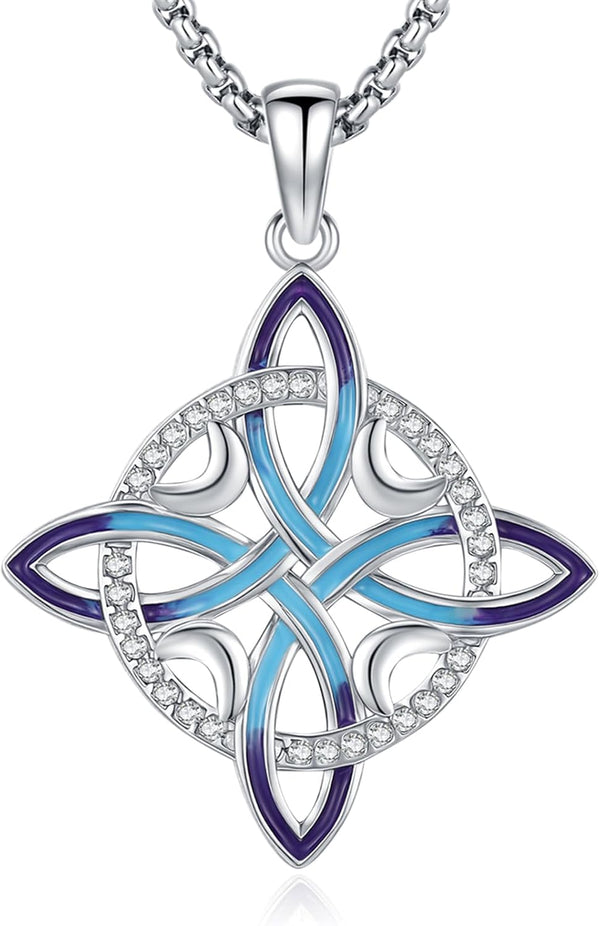 Sterling Silver Pentagram Necklace Triple Moon