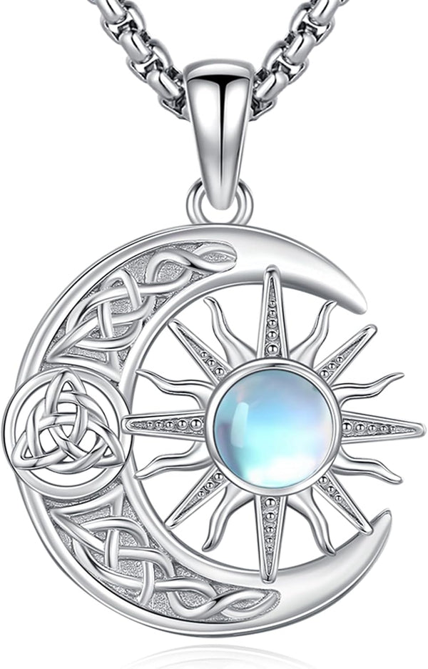 Sterling Silver Pentagram Necklace Triple Moon