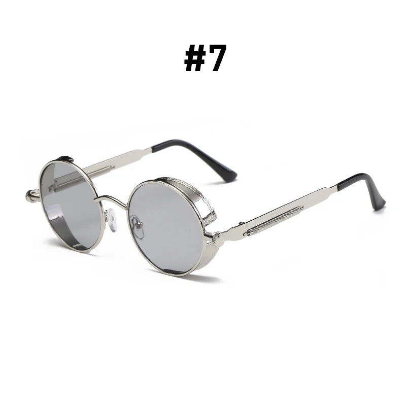Vintage Red Lens Round Steampunk Metal Sunglasses